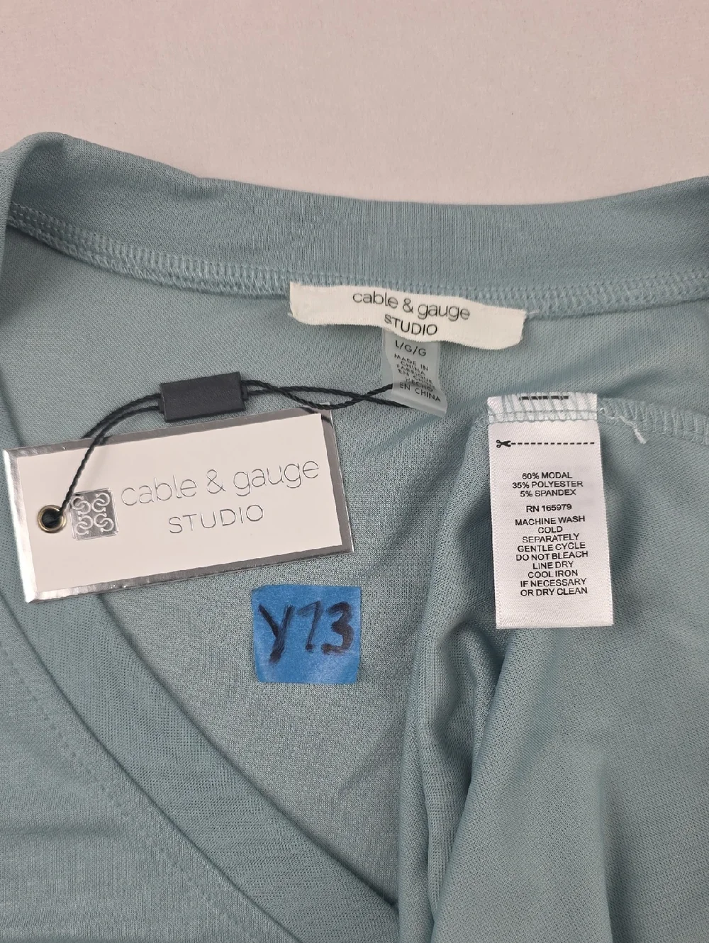 NWT Cable & Gauge Teal Vneck Loose Fit Oversized Dropped Shoulder Tshirt Lg Y73 - Picture 7 of 7